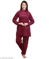 Soft wool women's nightsuit, XL size, long sleeves, luxury nightwear on display